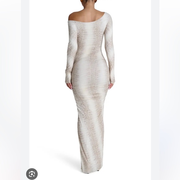 19. Naked Wardrobe $118 Ruched Off the Shoulder Long Sleeve Maxi Dress - Picture 3 of 4